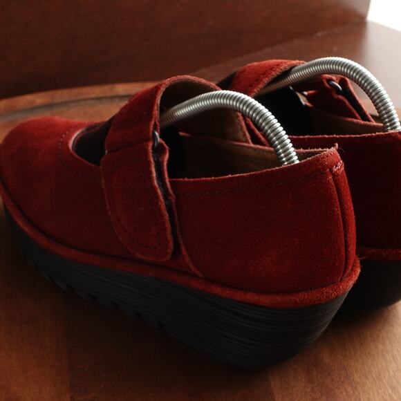 Fly London Shoes Womens SZ EU 38 US 7.5-8 Red Lato Mary Jane Wedge Suede Comfort - Picture 7 of 13